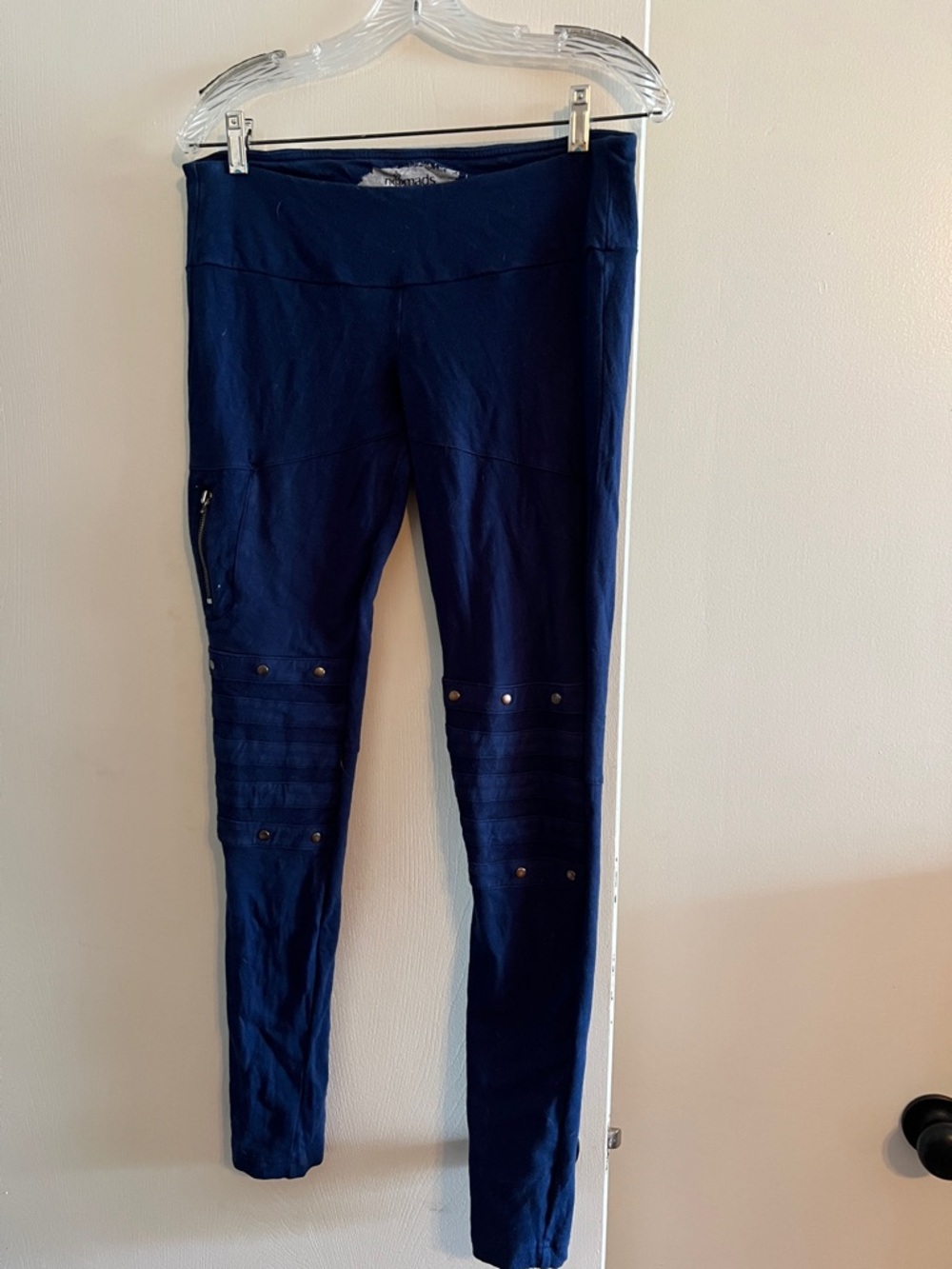 Nomads hemp wear Navy Ribbed Moto-Accent Leggings M